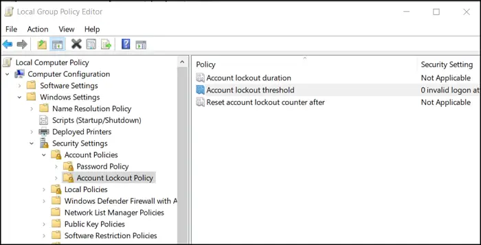 Account Lockout Policy Windows