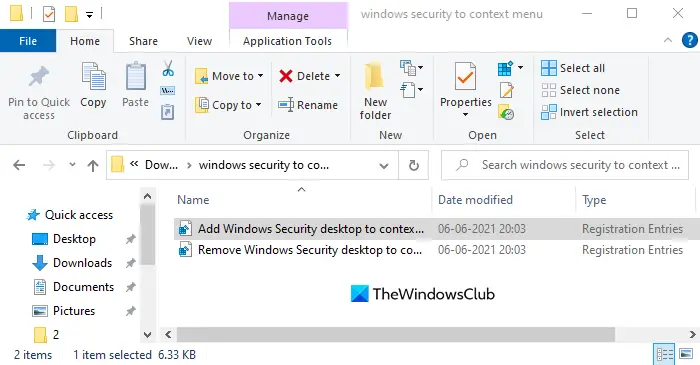 Add Windows Security Context Menu in Windows 10