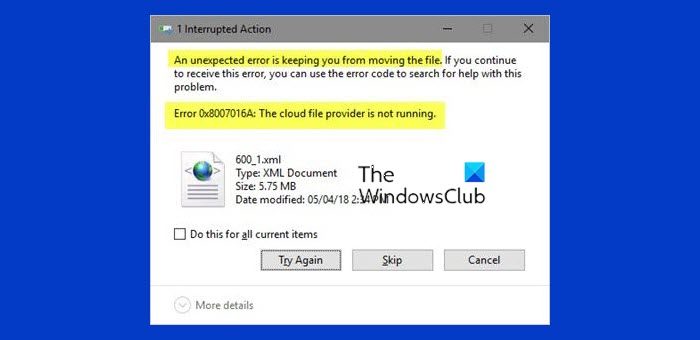 An unexpected error is keeping you from copying the file