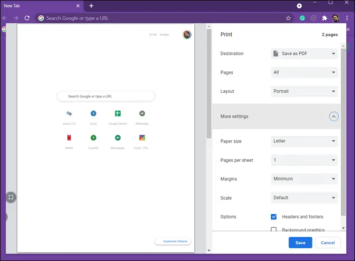 Change Default Print Settings Chrome