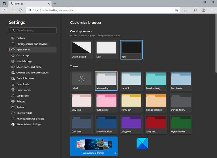 Change Microsoft Edge browser themes & background