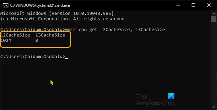 Check Processor Cache Memory Size in Windows 10