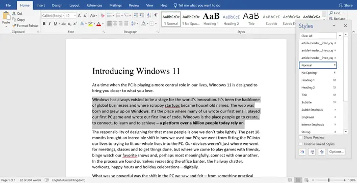 Clear Formatting in Word