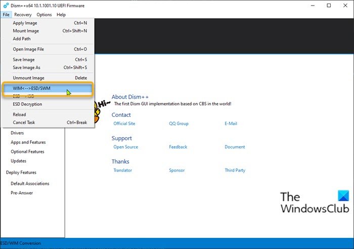 how to convert install.esd to install.wim file on windows 10