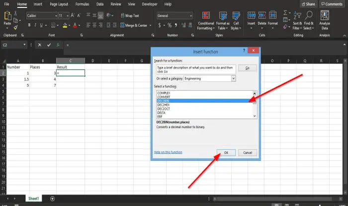 How to use DEC2Bin in Excel