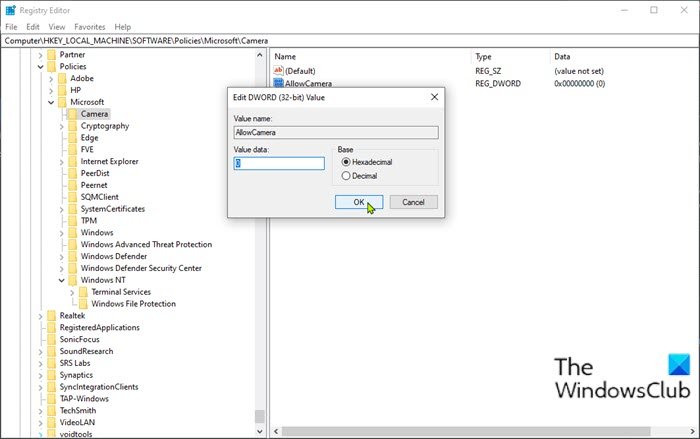 Disable Camera on Windows 10-Registry Editor