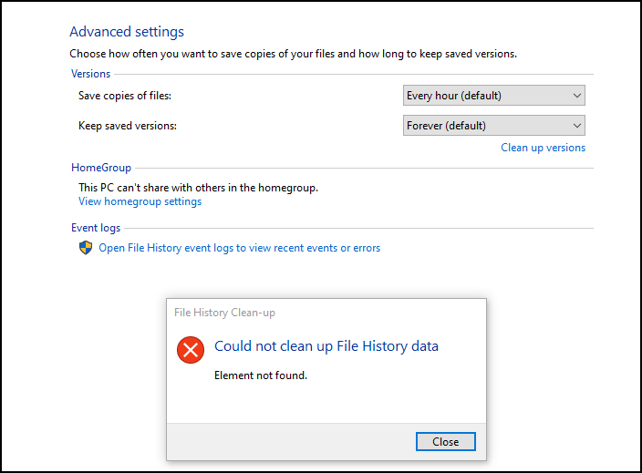 Element Not Find Error Windows 10