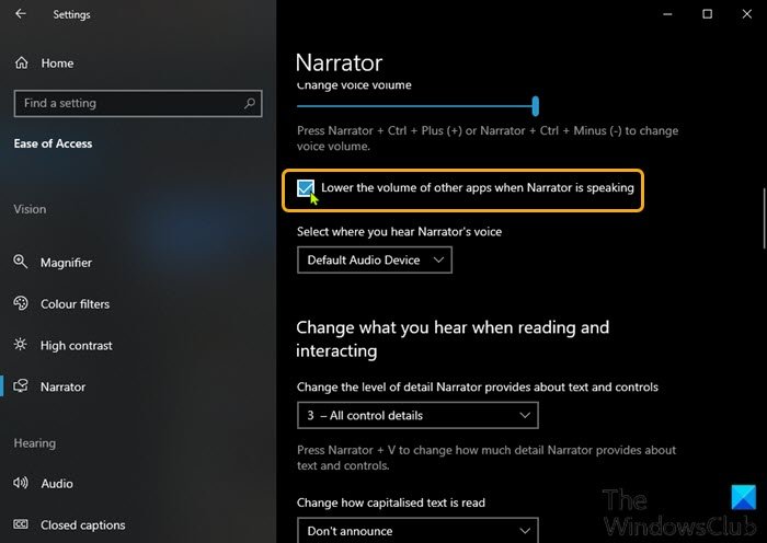 Enable or Disable Lower Volume of Other Apps when Narrator is Speaking