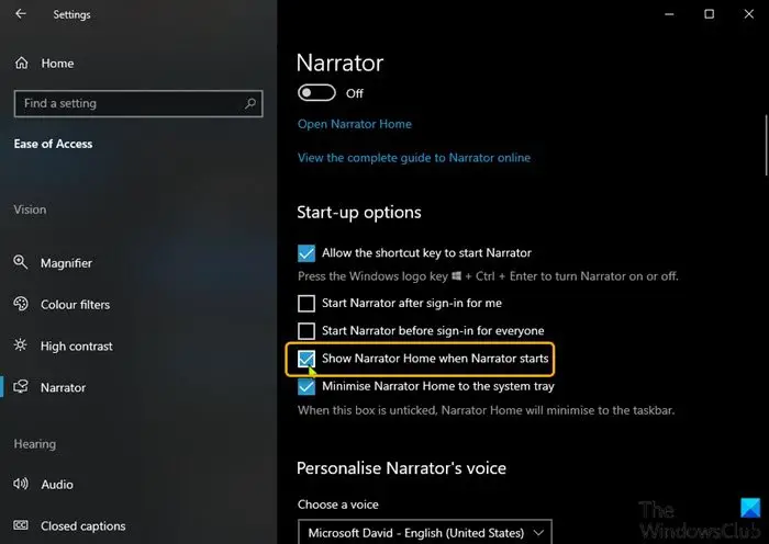 Enable or Disable Narrator Home