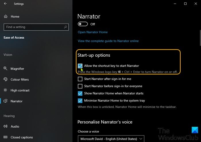 Enable or Disable Narrator Keyboard Shortcut