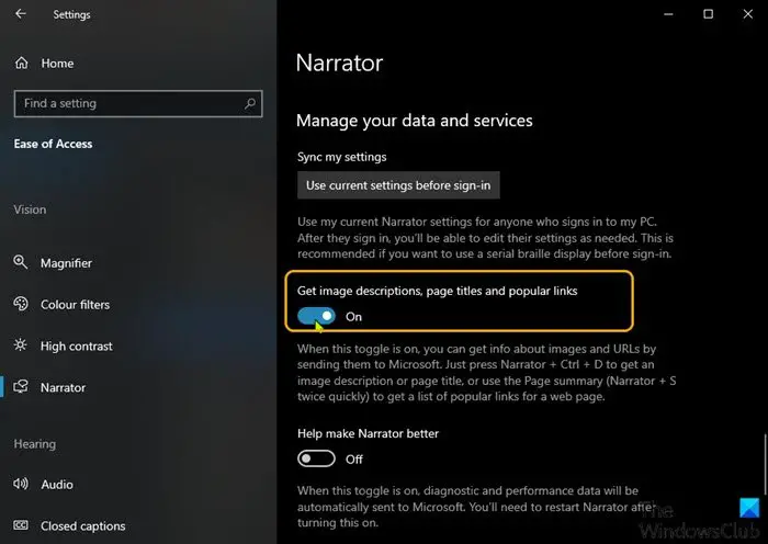 Enable or Disable Online Services for Narrator