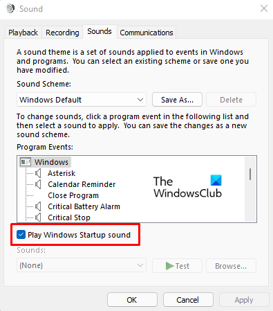 Enable or Disable the Startup Sound on Windows 11