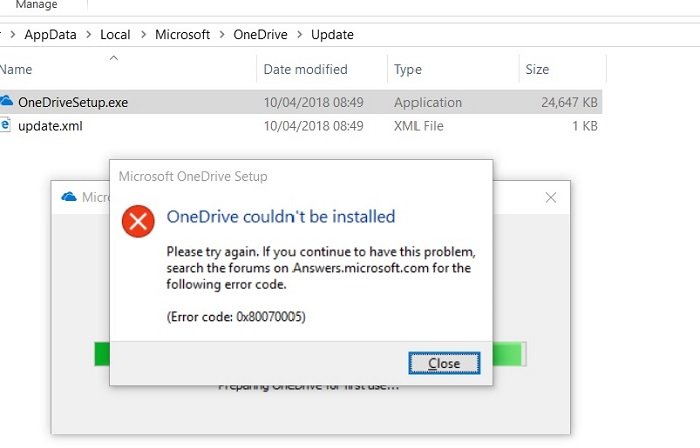 Error Code 0x80070005 in OneDrive
