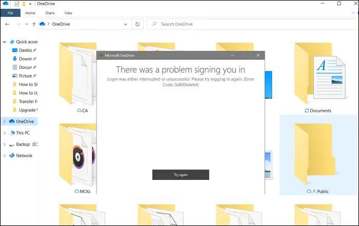 Fix Error Code 0x8004deb4 OneDrive