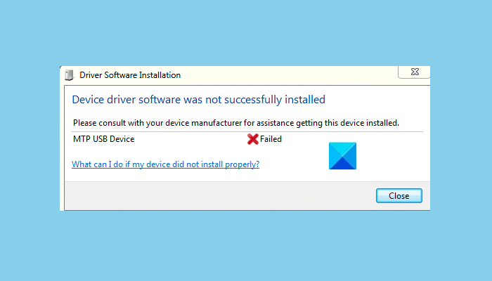 MTP USB device driver failed to install
