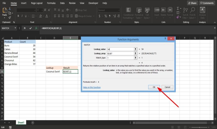 How to use the MATCH function in Excel