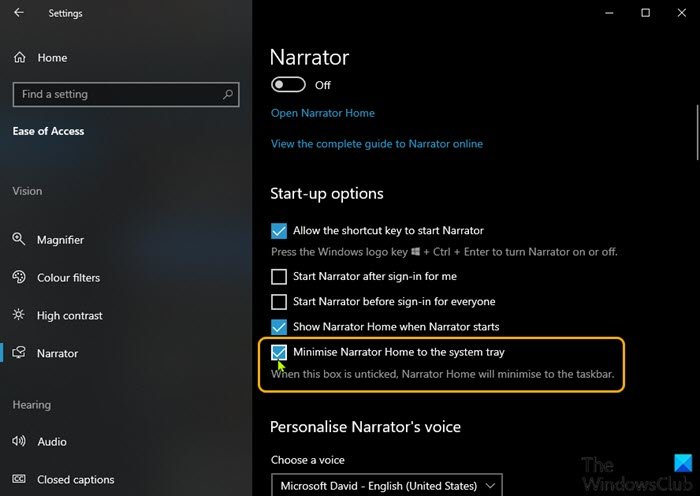 Minimize Narrator Home to Taskbar or System Tray