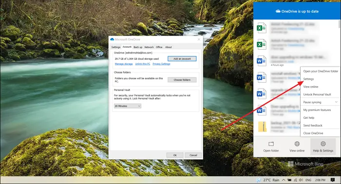 OneDrive Settings Windows