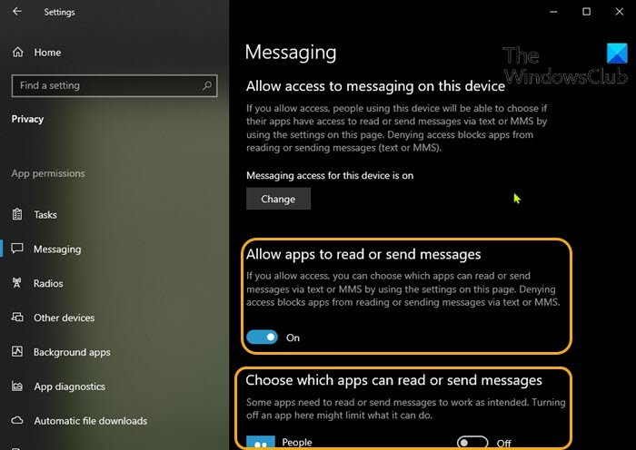 Prevent apps from accessing Texts or Messages-Settings app
