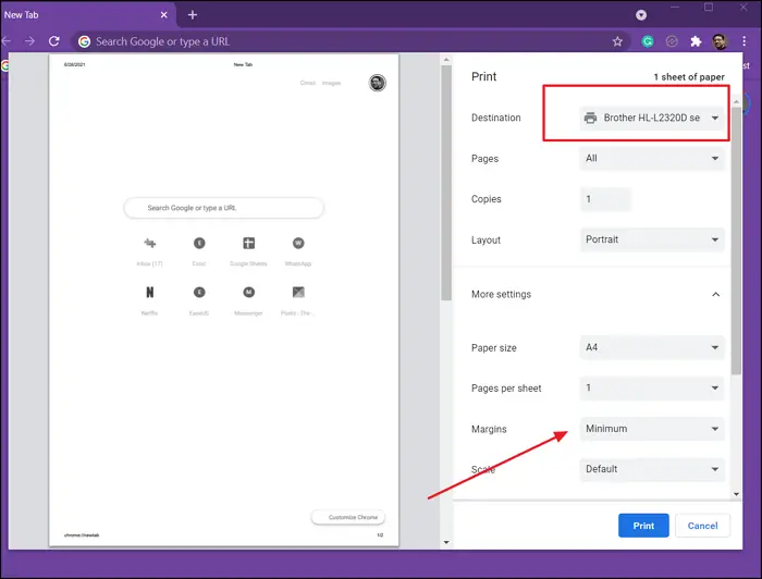 How change Default Print Settings in Google Chrome