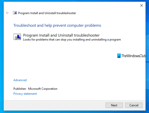 Run Program Install and Uninstall Troubleshooter