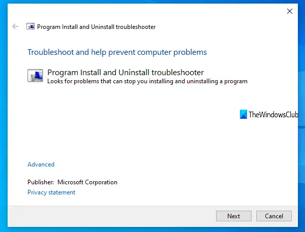 Program Install and Uninstall Troubleshooter