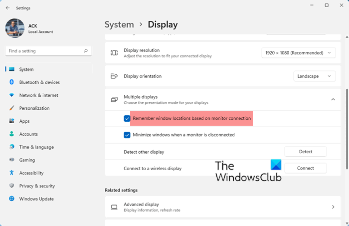 Remember window location on Multiple Monitors