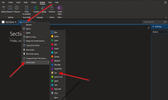 How to add Colors to Sections in OneNote