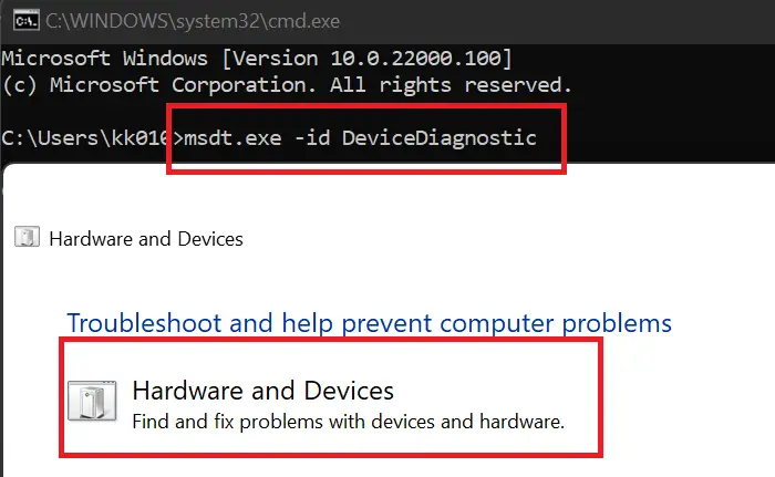 Run the Hardware and Devices Troubleshooter