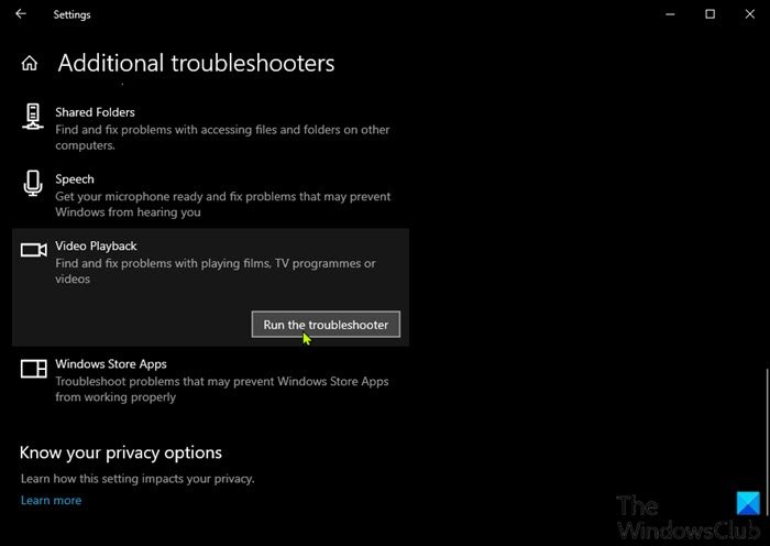 Run the Video Playback Troubleshooter