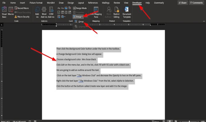 How to group Pictures and Text in Word