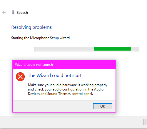 The Wizard could not start microphone in Windows 10