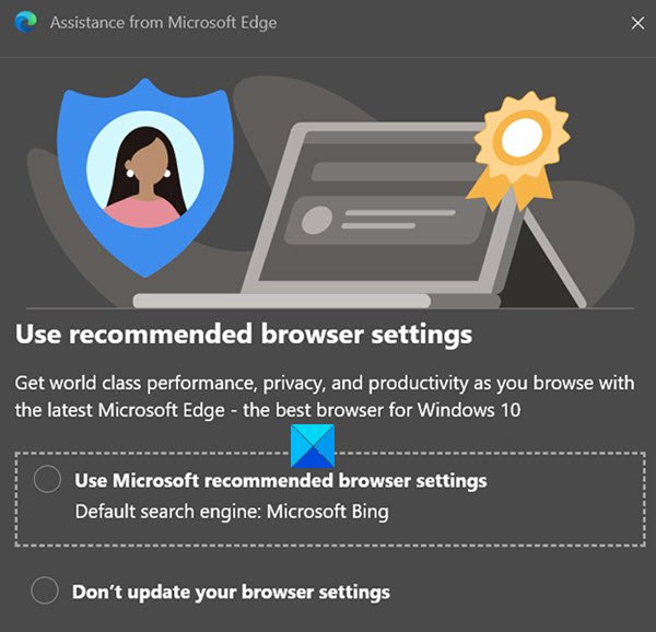 Use recommended browser settings Edge