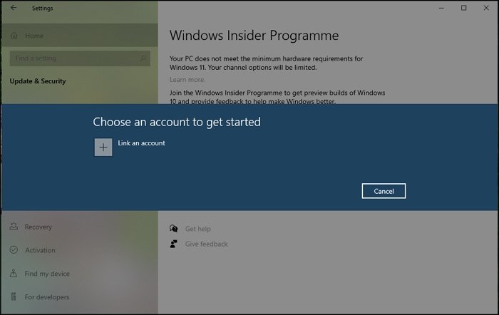 Windows Insider Choose Account