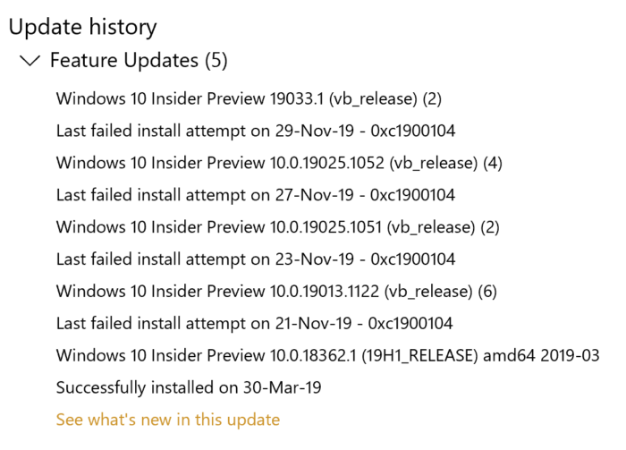 Error de actualización de Windows 0xc1900104