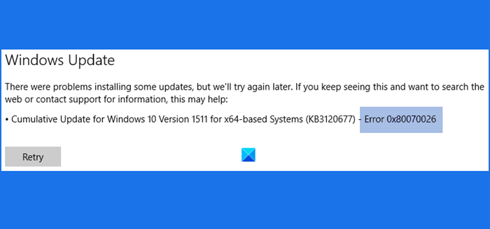 Windows Update error 0x80070026