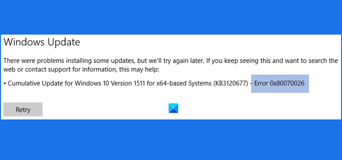 Windows Update error 0x80070026 Windows Update error 0x80070026