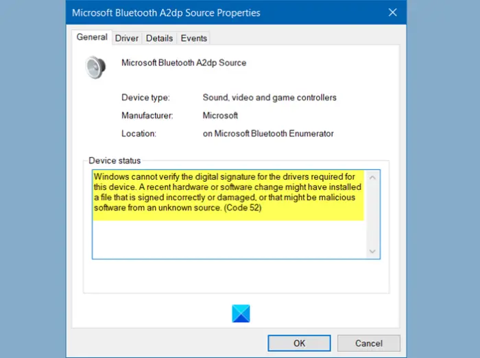 Windows cannot verify the digital signature Code 52