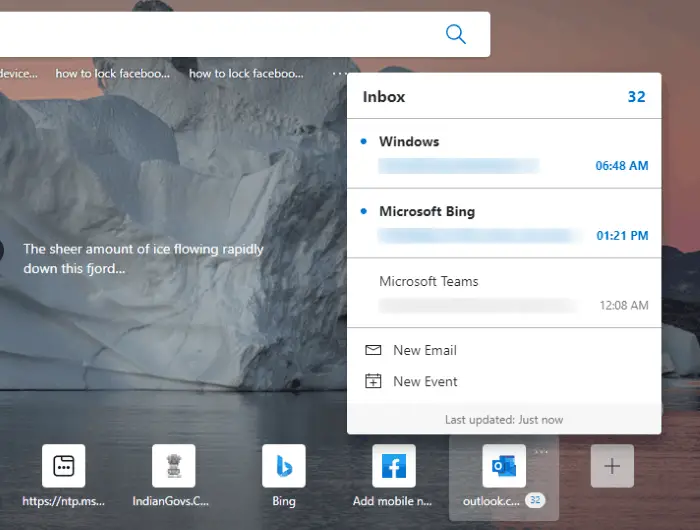 Add Outlook Smart Tile to New Tab Page in Edge