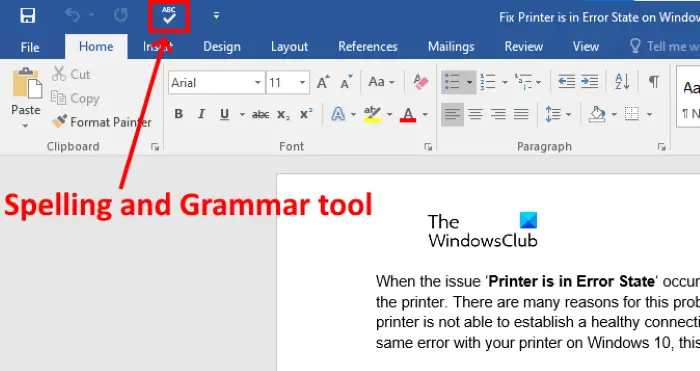 Show Spelling and Grammar tool on Quick Access Toolbar in Word