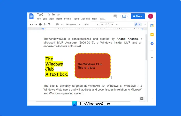 add text box google docs