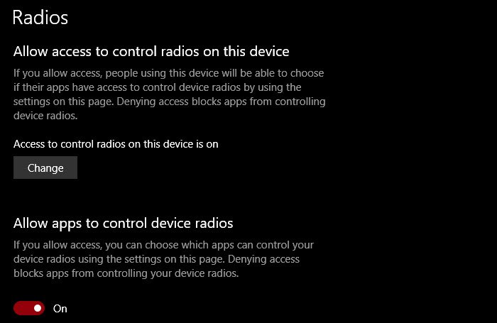 let Windows apps control Radios in Windows 10