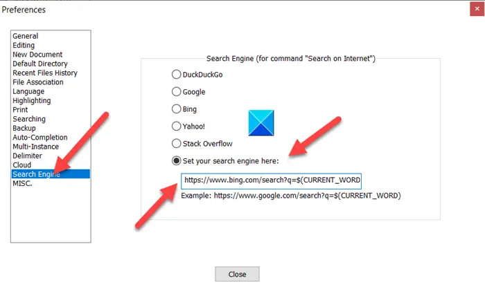 Bing Search Setting