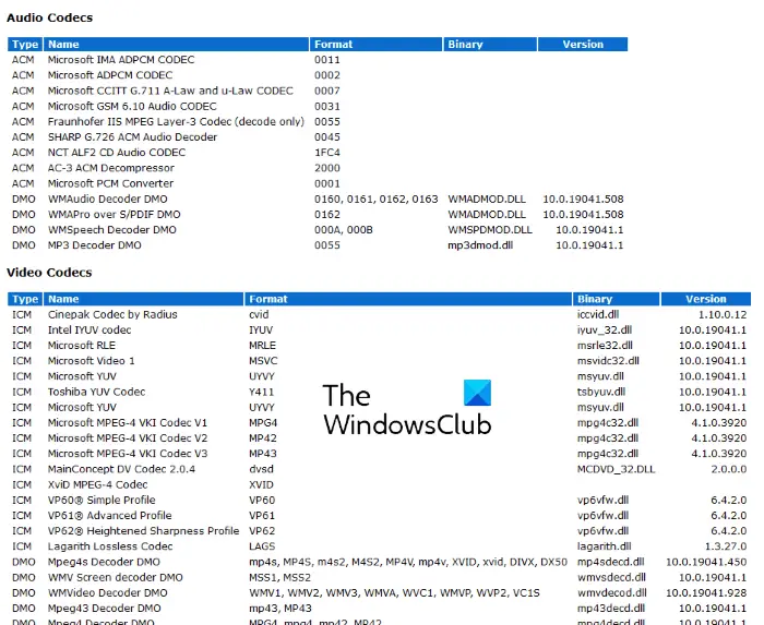 windows media player 12 codecs windows 10