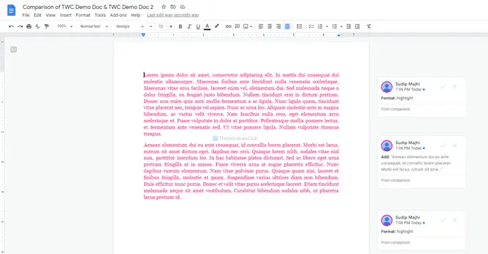 How to compare two documents in Google Docs