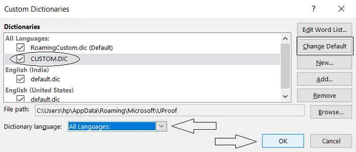 how to change custom dictionary in word how to change custom dictionary in word