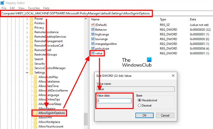 disable windows hello pin registry editor