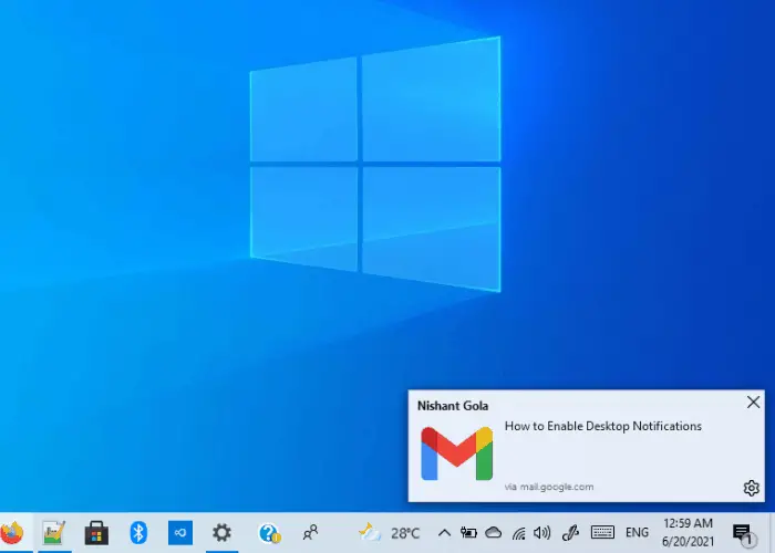 Enable desktop notifications for Gmail in Windows 10