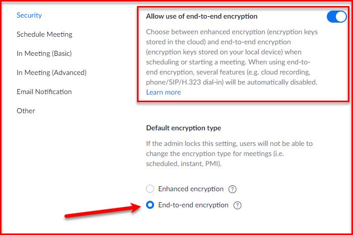 Enable End-to-End Encryption in Zoom