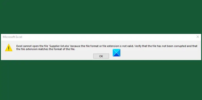 Excel cannot open the file because the file format or extension is not valid